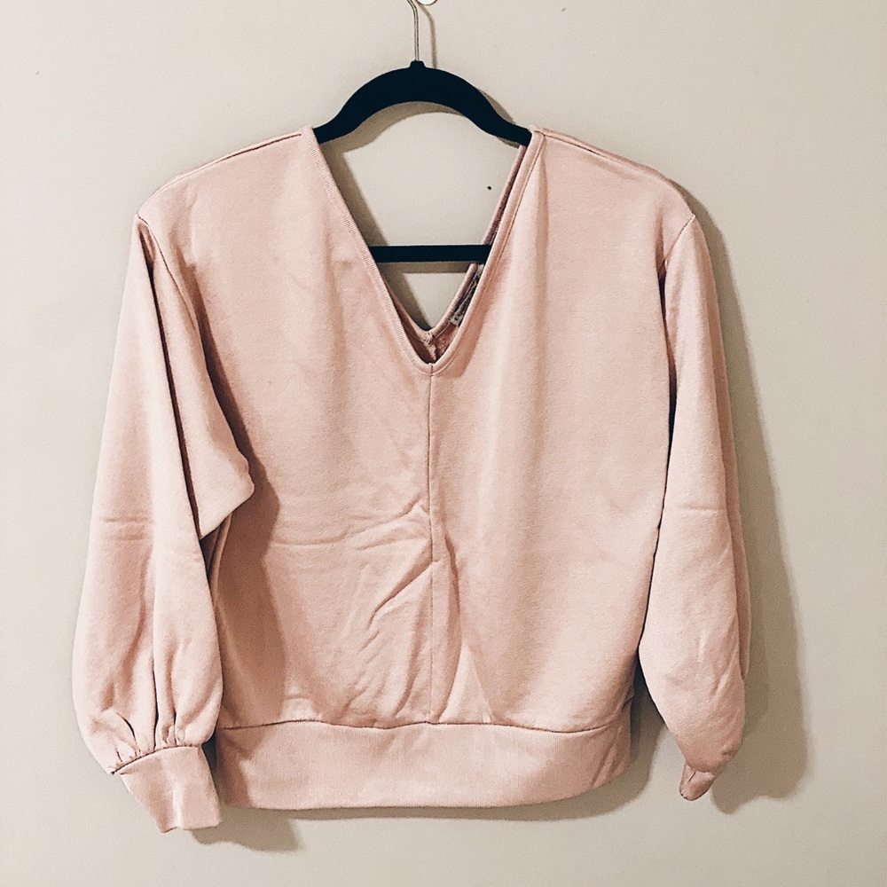 SALE Gold V Neck Bubble Sleeve Sweater